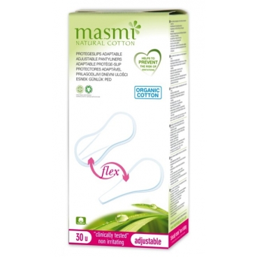Akcia - Slipové vložky Flex z organickej bavlny Masmi, adaptabilné, 30 ks Akcia - Slipové vložky Flex z organickej bavlny Masmi, adaptabilné, 30 ks